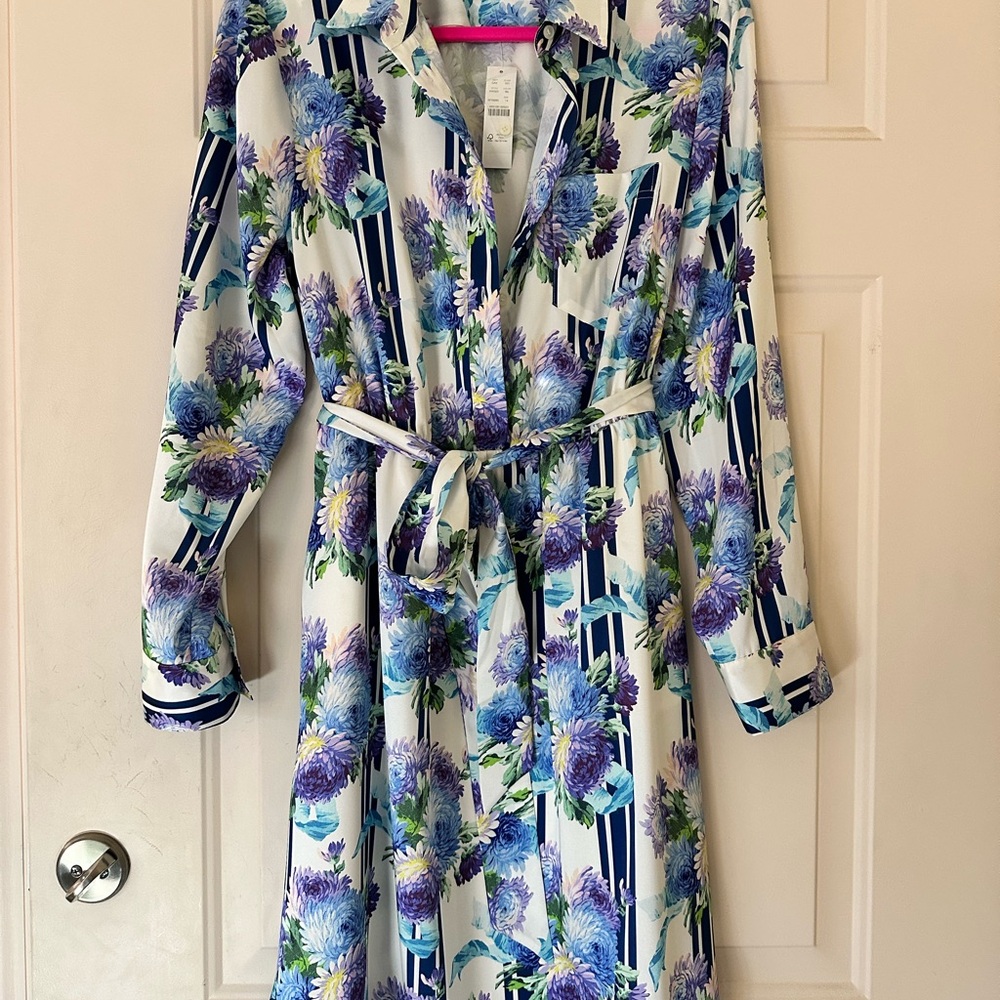Jcrew Floral Long-Sleeve Midi Dress with Belt